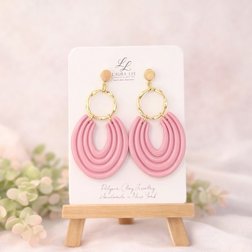 Pink Gold Hoop Drop Earrings